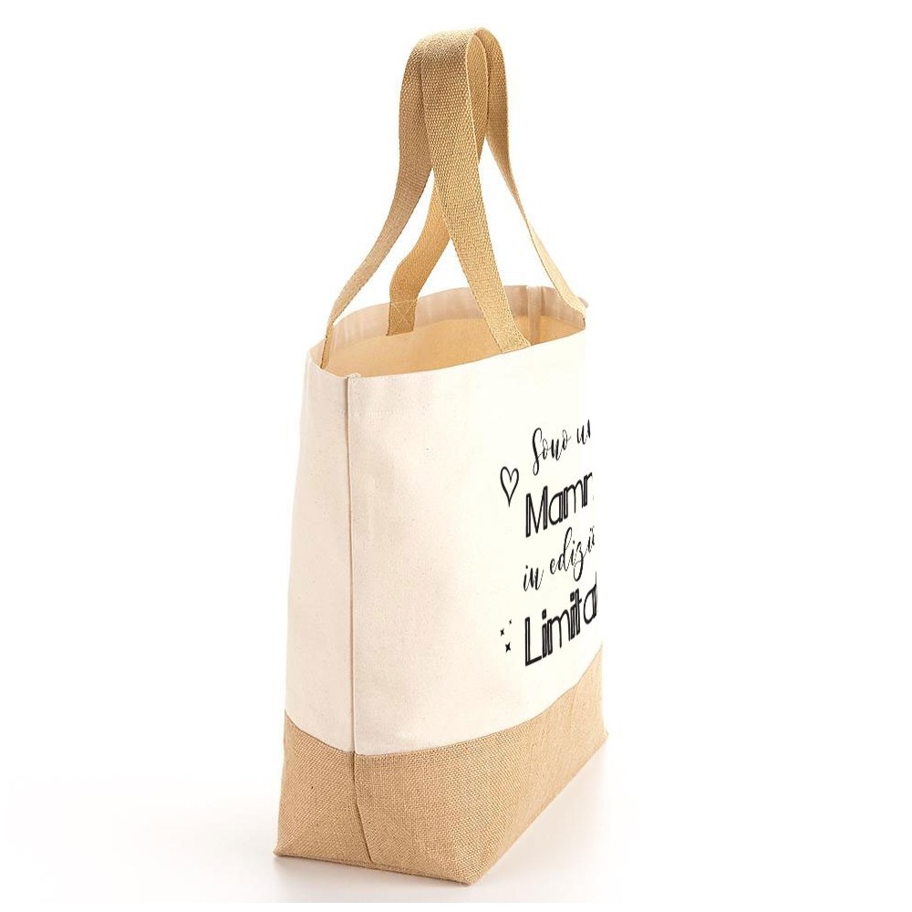 Borsa Shopper e pochette regalo per mamma in edizione limitata in cotone e juta