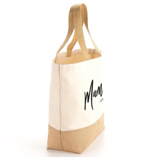 Borsa Shopper e pochette personalizzata per la mamma, in cotone e juta