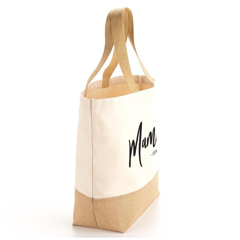 Borsa Shopper e pochette personalizzata per la mamma, in cotone e juta
