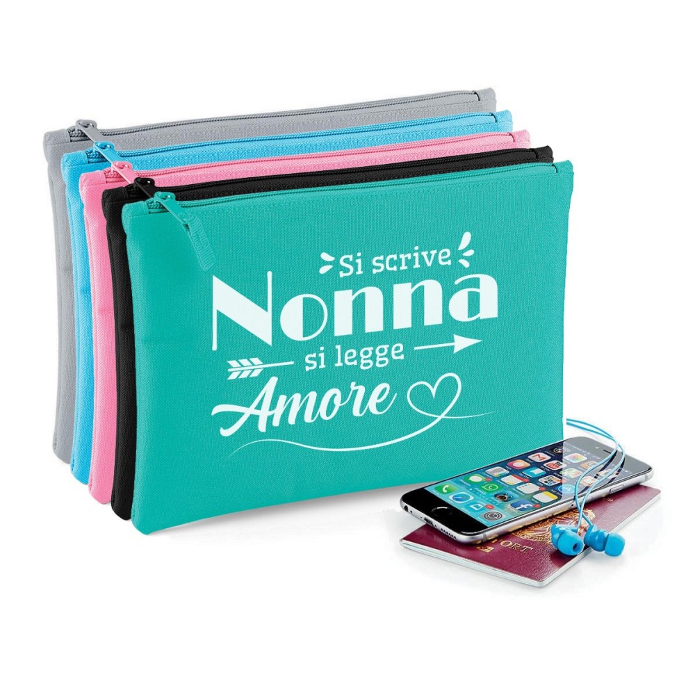 Pochette/astuccio regalo per la nonna "Si scrive nonna, si legge amore" personalizzata
