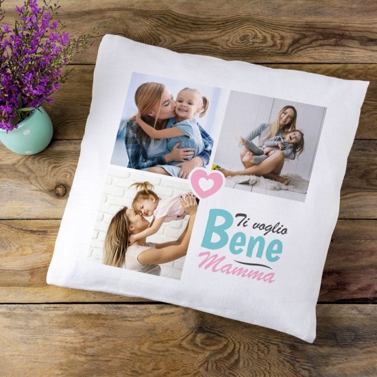 Cuscino regalo personalizzato per la mamma con 3 foto