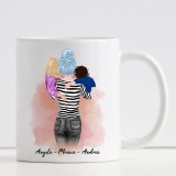 Tazza personalizzata con mamma e due bambini ed i loro nomi