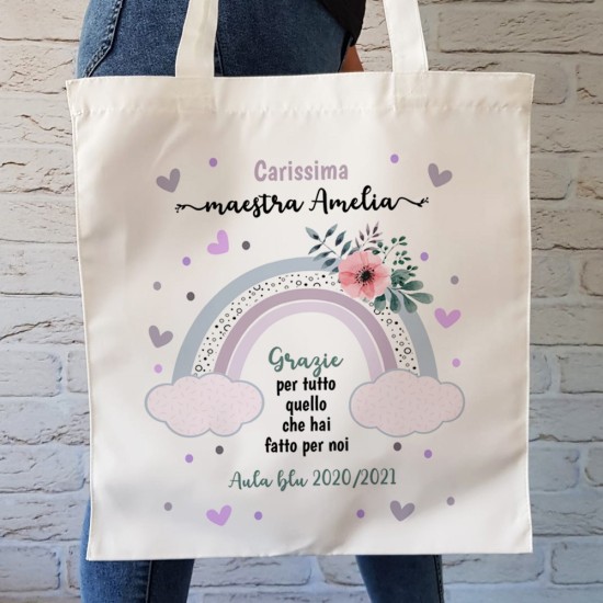 borsa shopper personalizzata per la maestra con nome classe e nomi bambini