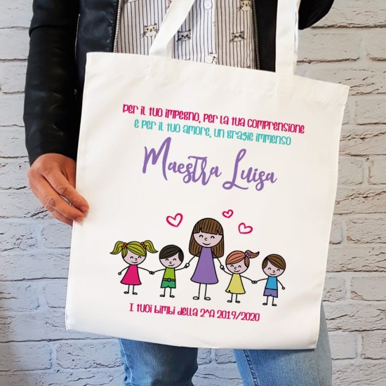 shopper personalizzata maestra con bambini