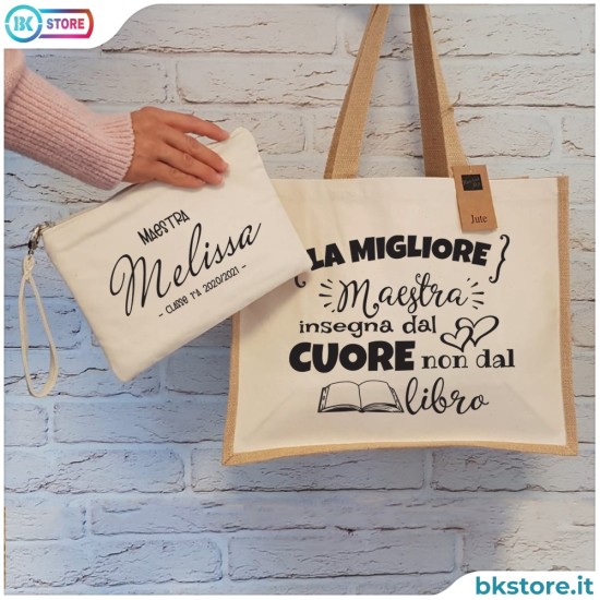 borsa shopper con pochette per la maestra
