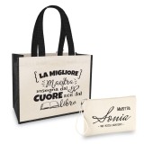 Borsa Shopper personalizzata regalo maestra, abbinata a pochette con nome e classe