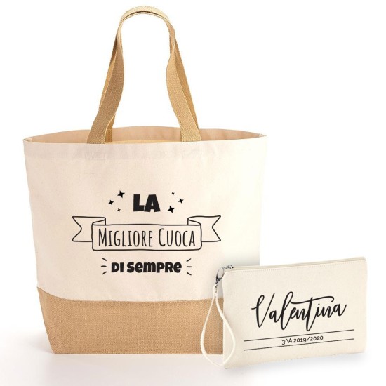 borsa personalizzata cuoca con pochette con nome