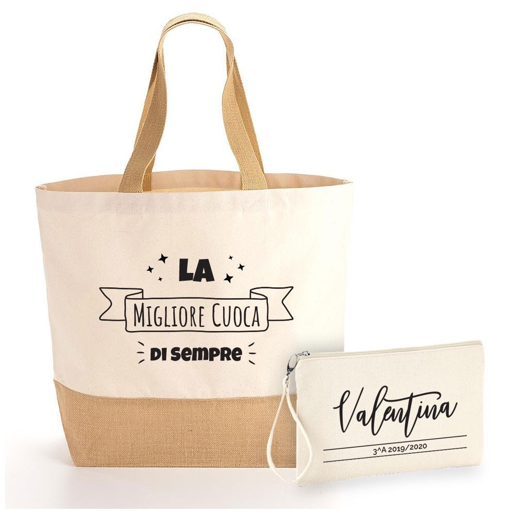 borsa personalizzata cuoca con pochette con nome