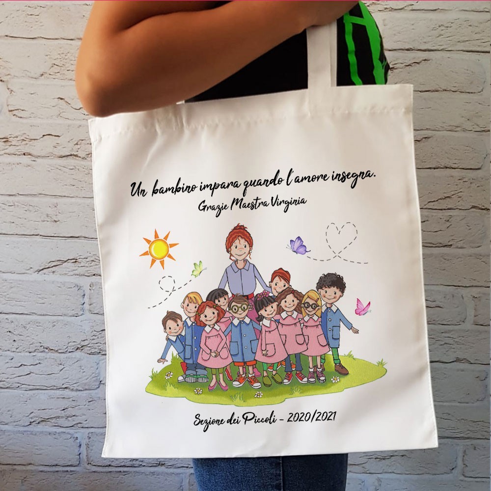 Shopper con maestra personalizzata, dedica e nomi