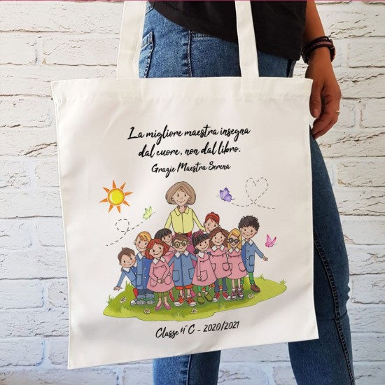 Shopper con maestra personalizzata, dedica e nomi