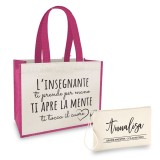 Borsa Shopper personalizzata regalo maestra, abbinata a pochette con nome e classe