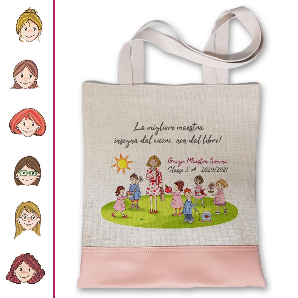 Shopper con maestra personalizzata, dedica e nomi