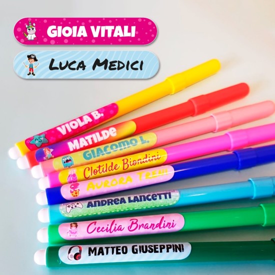 Kit 40 etichette adesive per bambini personalizzati con nome, per scuola, pennarelli, matite