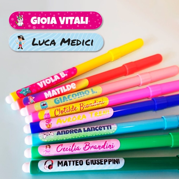 Kit 40 etichette adesive per bambini personalizzati con nome, per scuola, pennarelli, matite