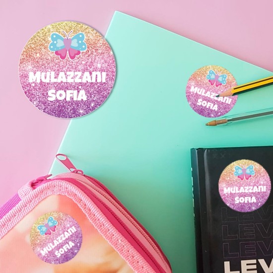 Etichette per la scuola adesive tonde, personalizzate per libri e quaderni con il nome dei bambini.