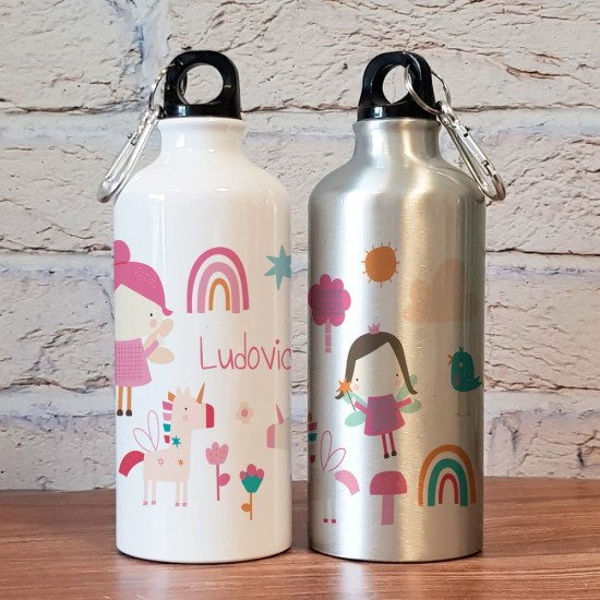 Borraccia personalizzata con fatine, arcobaleni, unicorni e nome