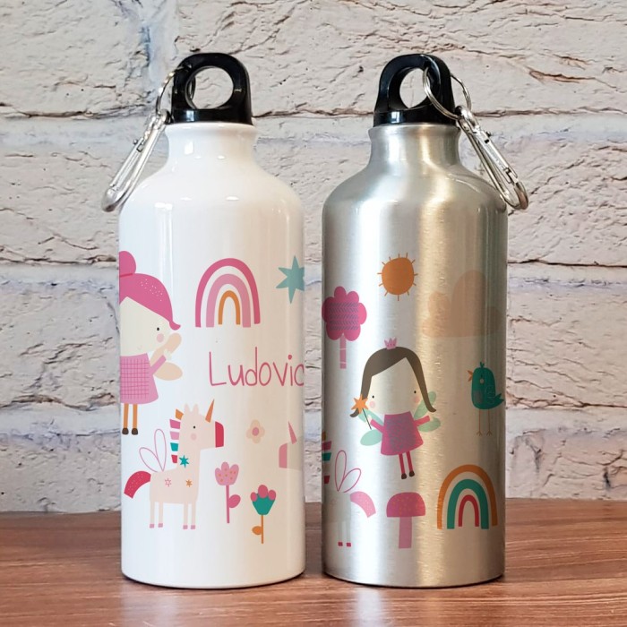 Borraccia personalizzata con fatine, arcobaleni, unicorni e nome