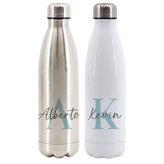 Bottiglia / Borraccia Termica in acciaio inox personalizzata con nome ed iniziale maschile