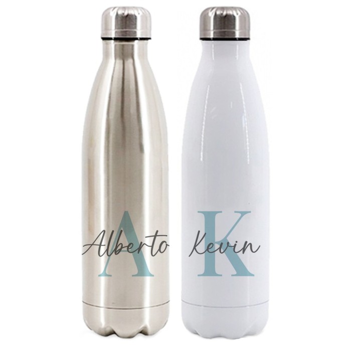 Bottiglia / Borraccia Termica in acciaio inox personalizzata con nome ed iniziale maschile