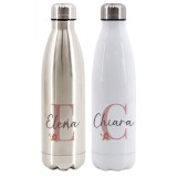 Bottiglia / Borraccia Termica in acciaio inox personalizzata con nome ed iniziale femminile