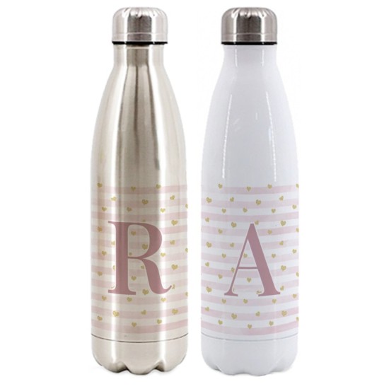 Bottiglia / Borraccia Termica in acciaio inox personalizzata con iniziale e righe rosa