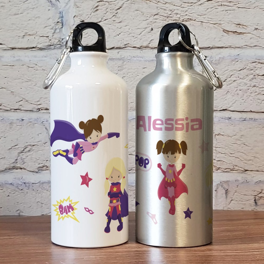 Borraccia personalizzata con supereroine e nome