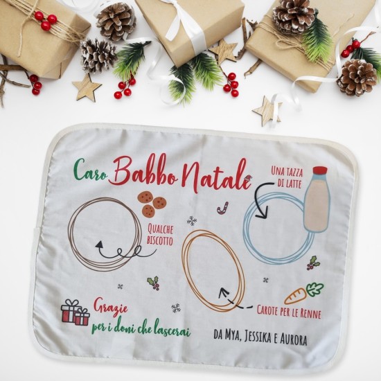 Tovaglietta per Babbo Natale e le sue renne personalizzata con nome o nomi