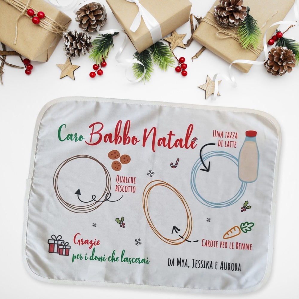 Tovaglietta per Babbo Natale e le sue renne personalizzata con nome o nomi