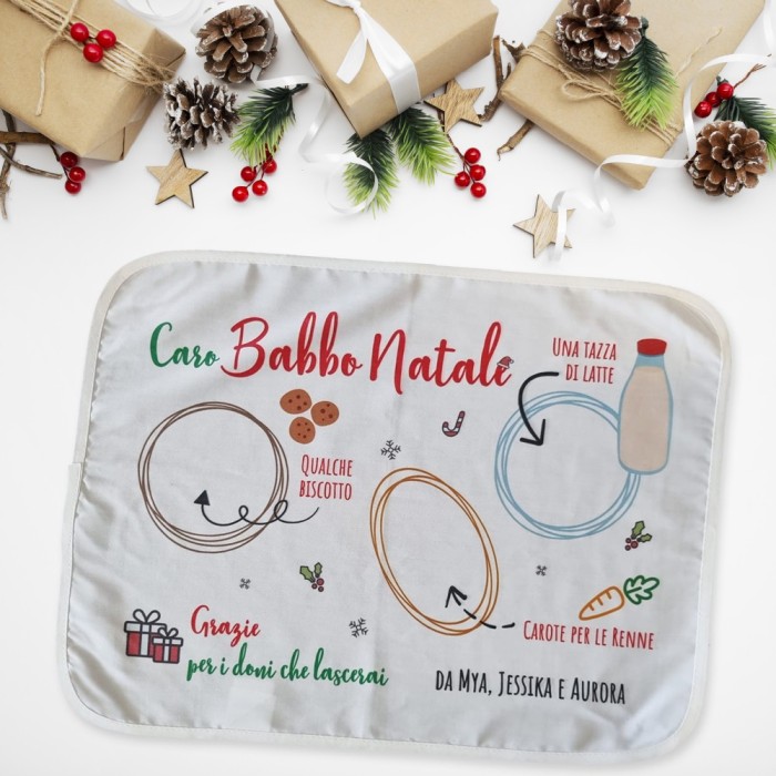 Tovaglietta per Babbo Natale e le sue renne personalizzata con nome o nomi