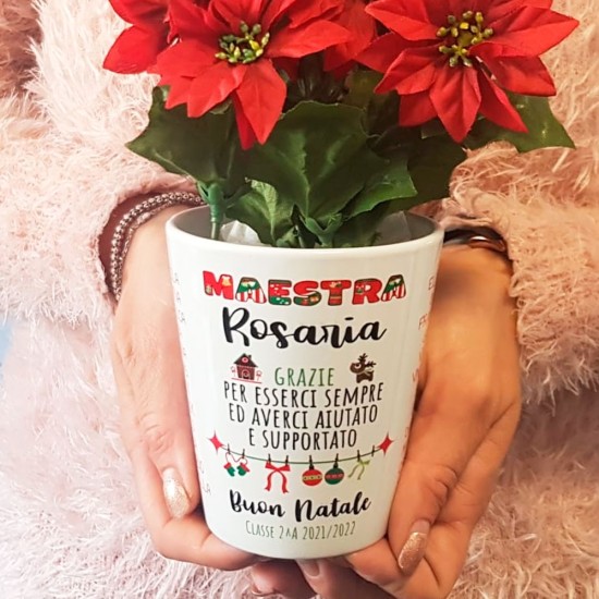 Vasetto natalizio per i fiori per la maestra personalizzato con nome maestra e classe