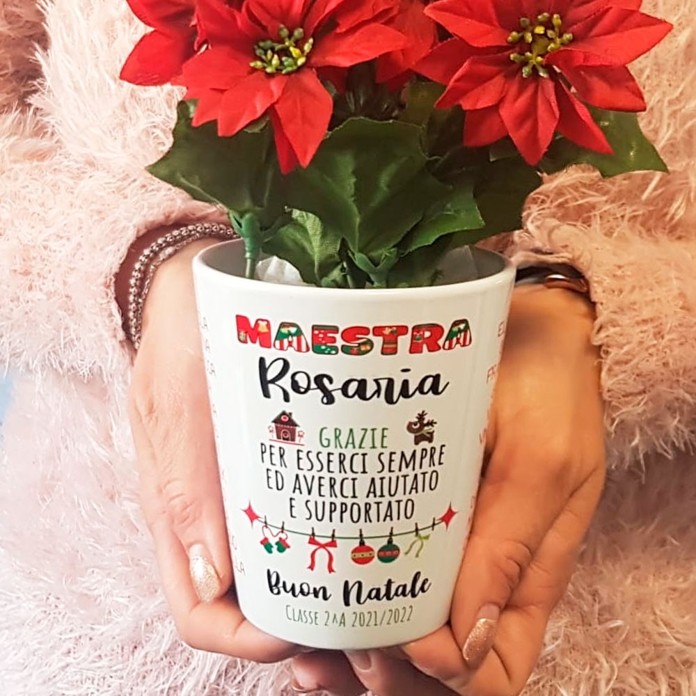 Vasetto natalizio per i fiori per la maestra personalizzato con nome maestra e classe