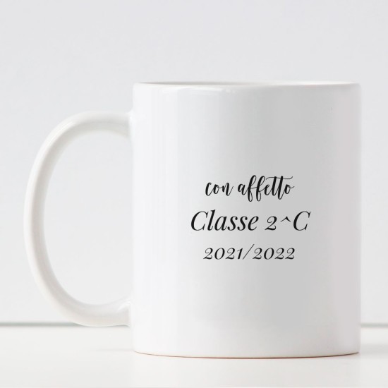 Tazza personalizzata Super Maestro o Prof. con nome e classe sul retro