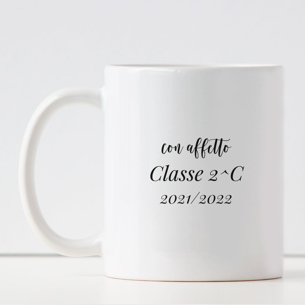 Tazza personalizzata Super Maestro o Prof. con nome e classe sul retro