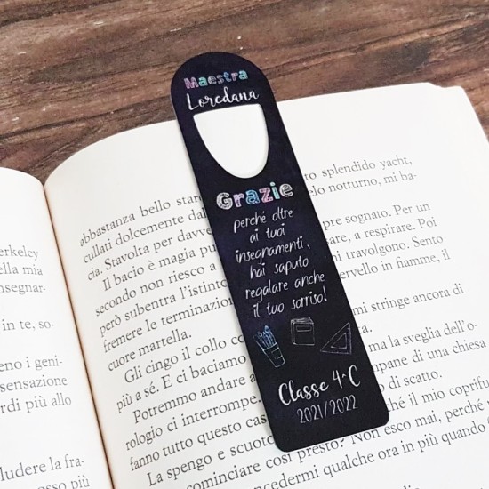 Segnalibro personalizzato per la maestra con nome, classe e dedica