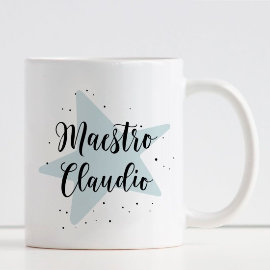 Tazza personalizzata Super Maestro o Prof. con nome e classe sul retro