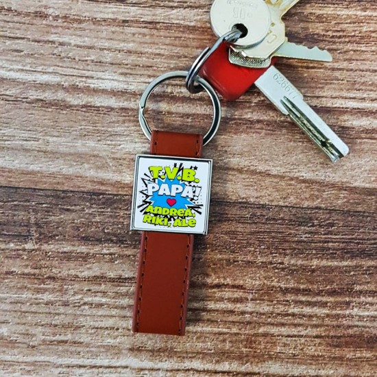 Portachiavi in similpelle personalizzato per un super papà e nome