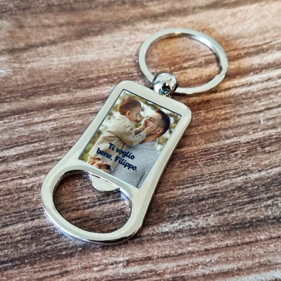 Portachiavi cavatappi per il papà in acciaio personalizzato con foto e testo