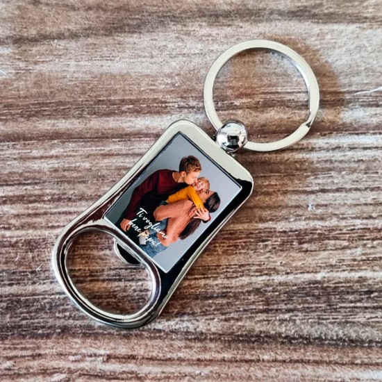 Portachiavi cavatappi per il papà in acciaio personalizzato con foto e testo