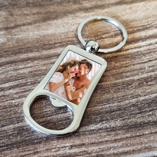 Portachiavi cavatappi in acciaio personalizzato con foto e testo
