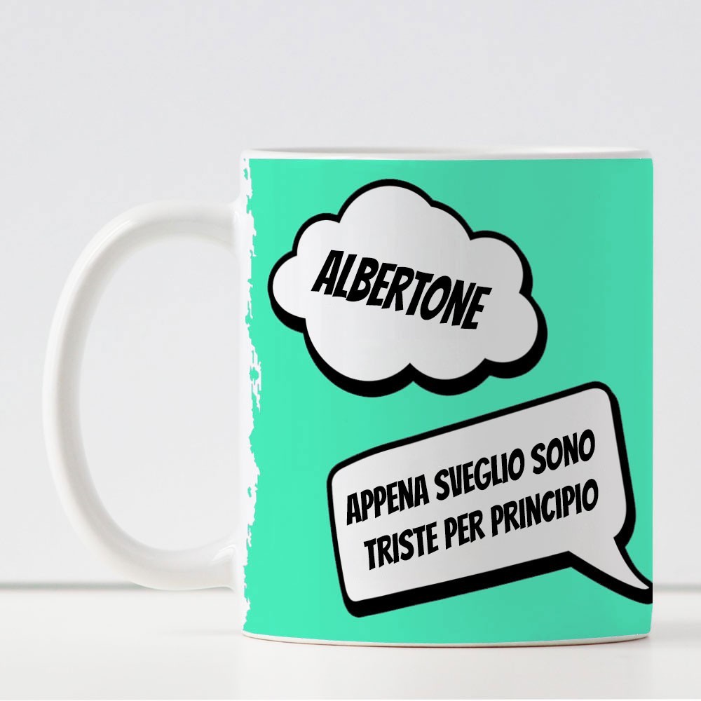 Tazza Smile Triste personalizzata con nome, hashtag e frase