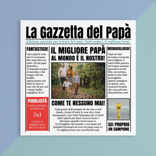 Quadro regalo per la festa del papà "La gazzetta del papà" personalizzato con foto