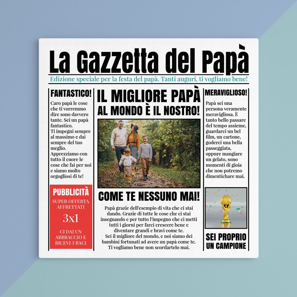 Quadro regalo per la festa del papà "La gazzetta del papà" personalizzato con foto
