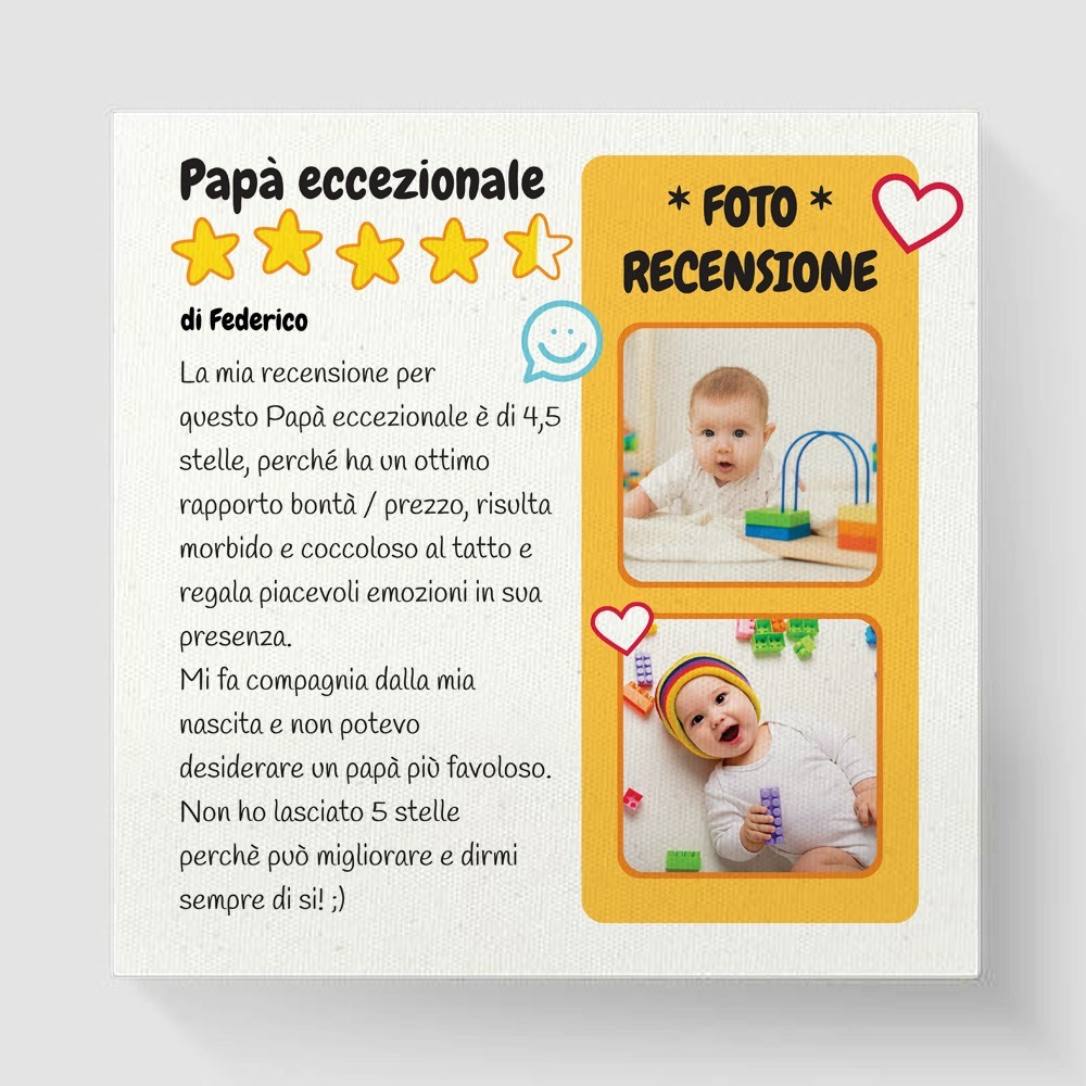 Quadro regalo per la festa del papà "Recensione del papà" personalizzato con foto