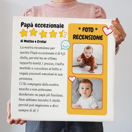 Quadro regalo per la festa del papà "Recensione del papà" personalizzato con foto