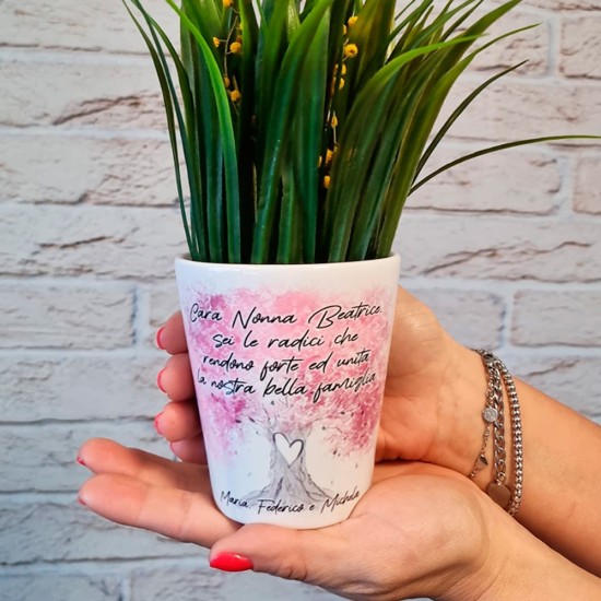 Vaso in ceramica per i fiori, personalizzato con albero della vita, dedica per la nonna e nome