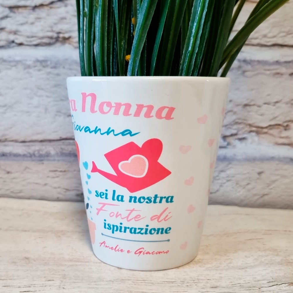 Regalo per la nonna, vasetto in ceramica per i fiori personalizzato con nome
