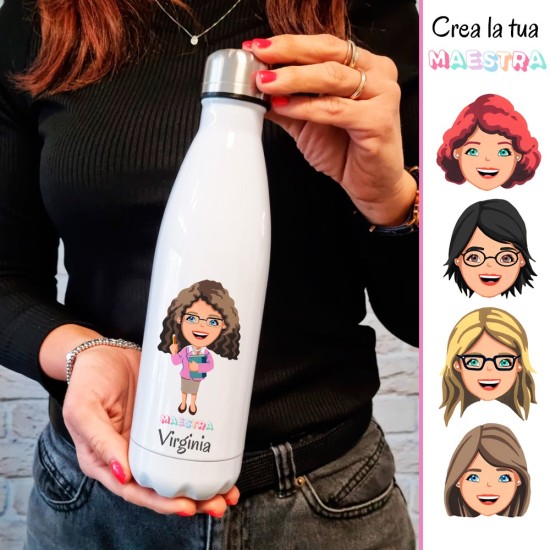 Borraccia con maestra completamente personalizzata, classe e nomi bambini