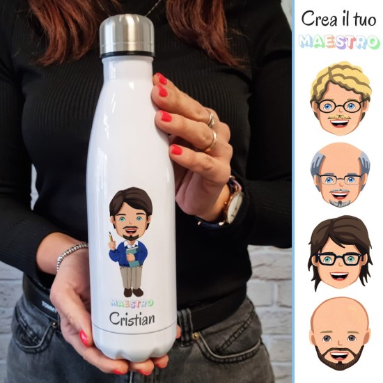 Borraccia regalo maestro completamente personalizzato, classe e nomi bambini