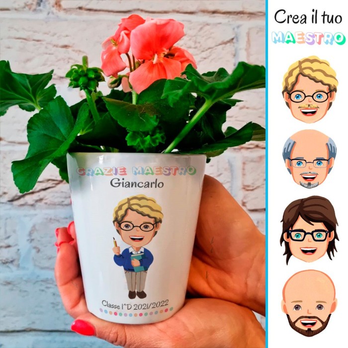 Vasetto con avatar maestro completamente personalizzabile e nomi bambini