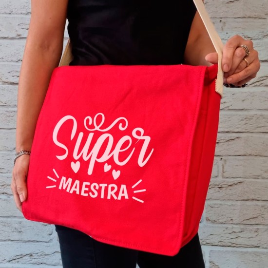 Borsa Tracolla regalo per una Super Maestra personalizzata con nome e classe